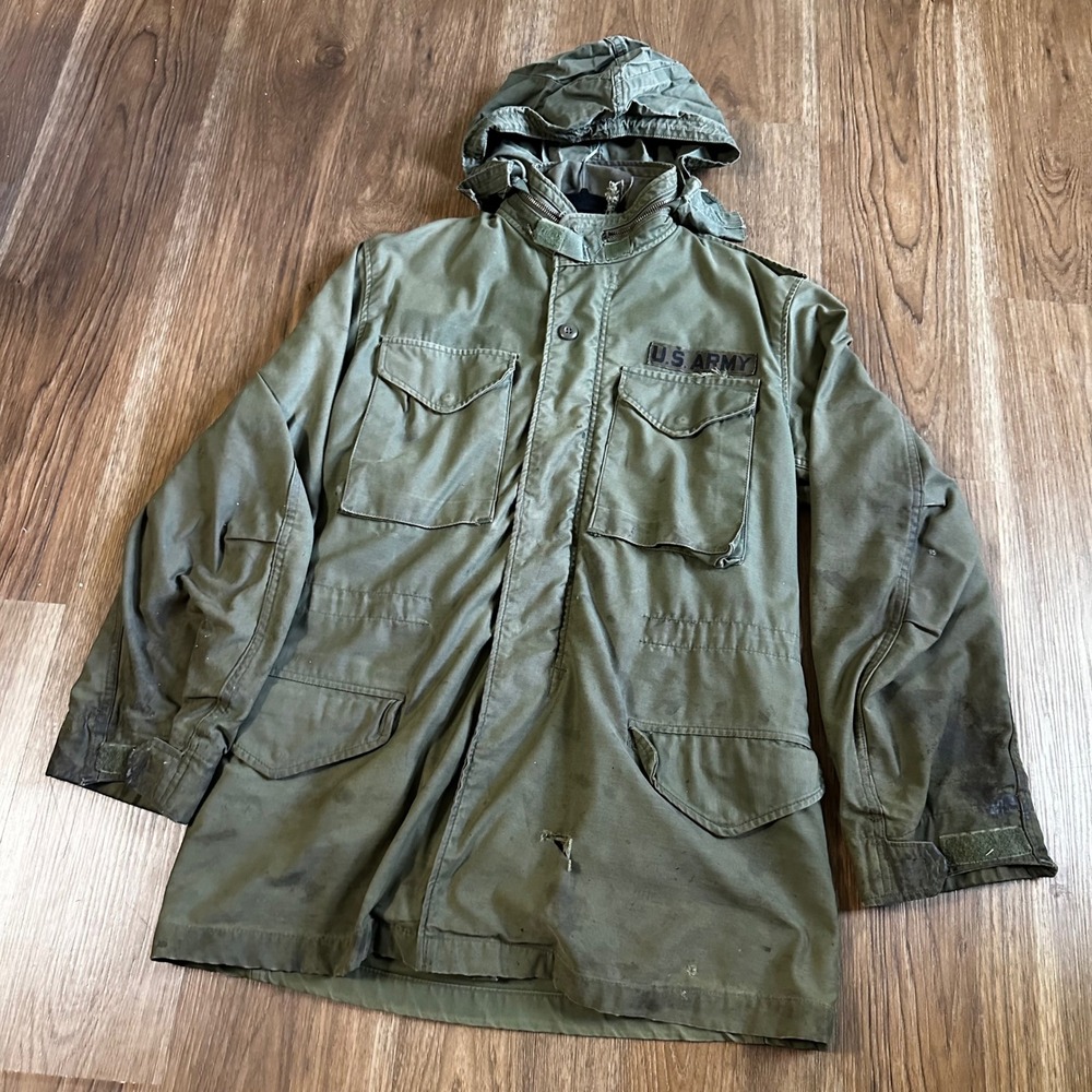 US Military M-65 Field Jacket Mens L Green Fair Distressed US Army Scoville Zip